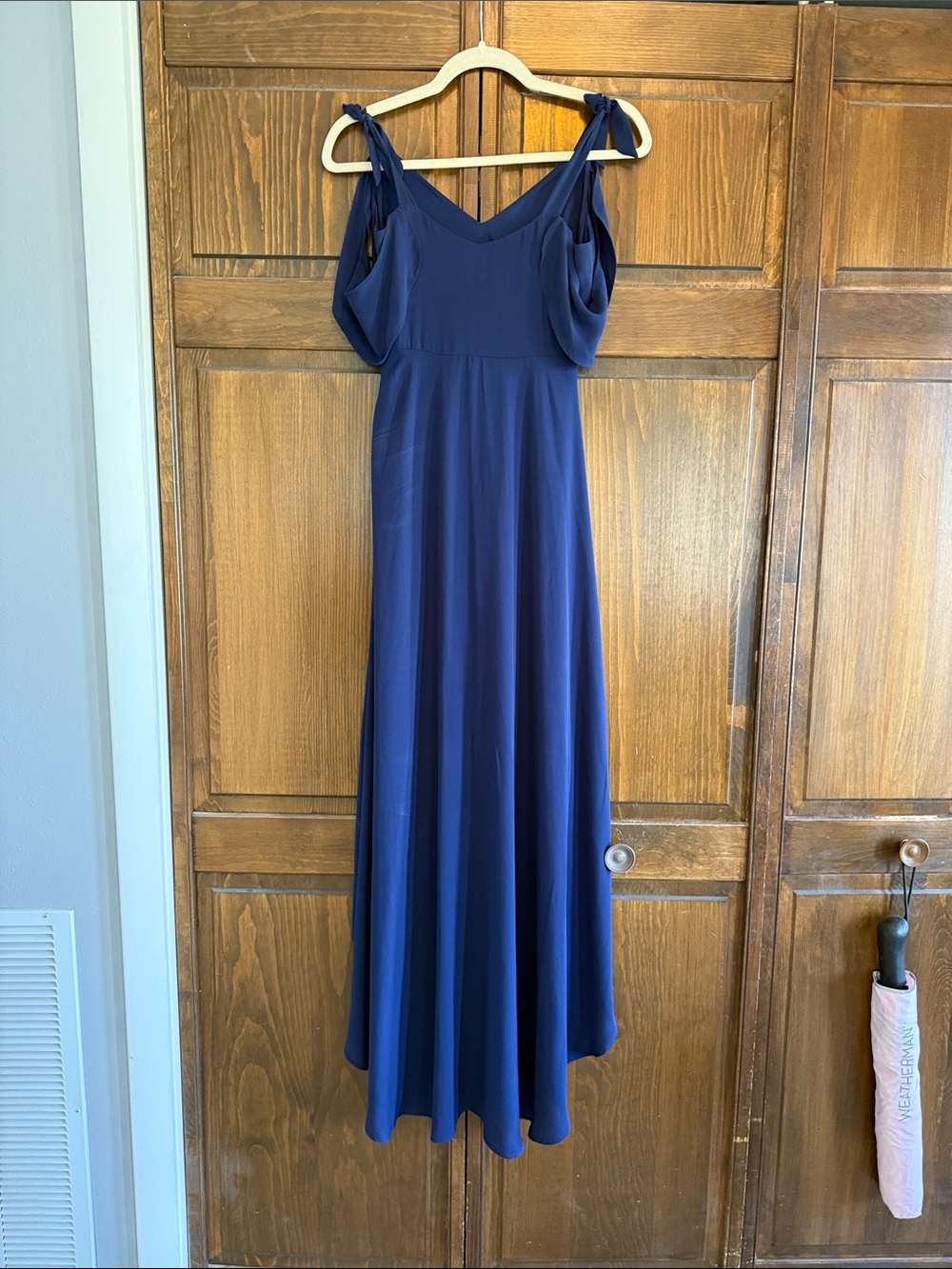 Express Navy Ruffle Cold-Shoulder High-Low Dress - Picture 2 of 3